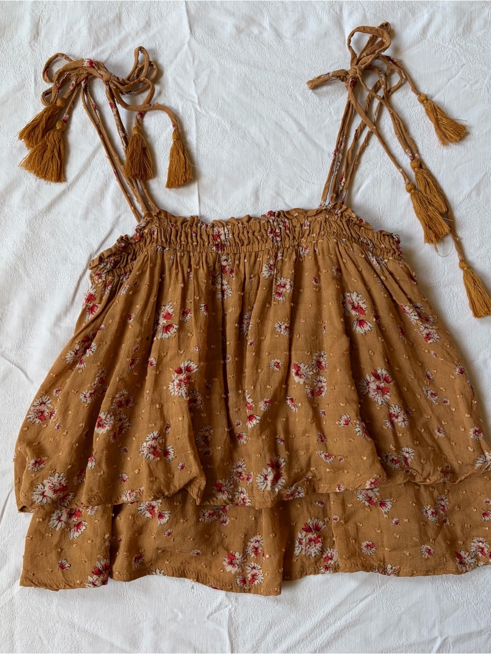 Illa illa Los Angeles Boho Layered Tan Tassel Flowy Tank Top Size Small